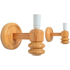 Small Wall Lamps in Pine with by Solbackens Svarveri, Sweden, 1970s