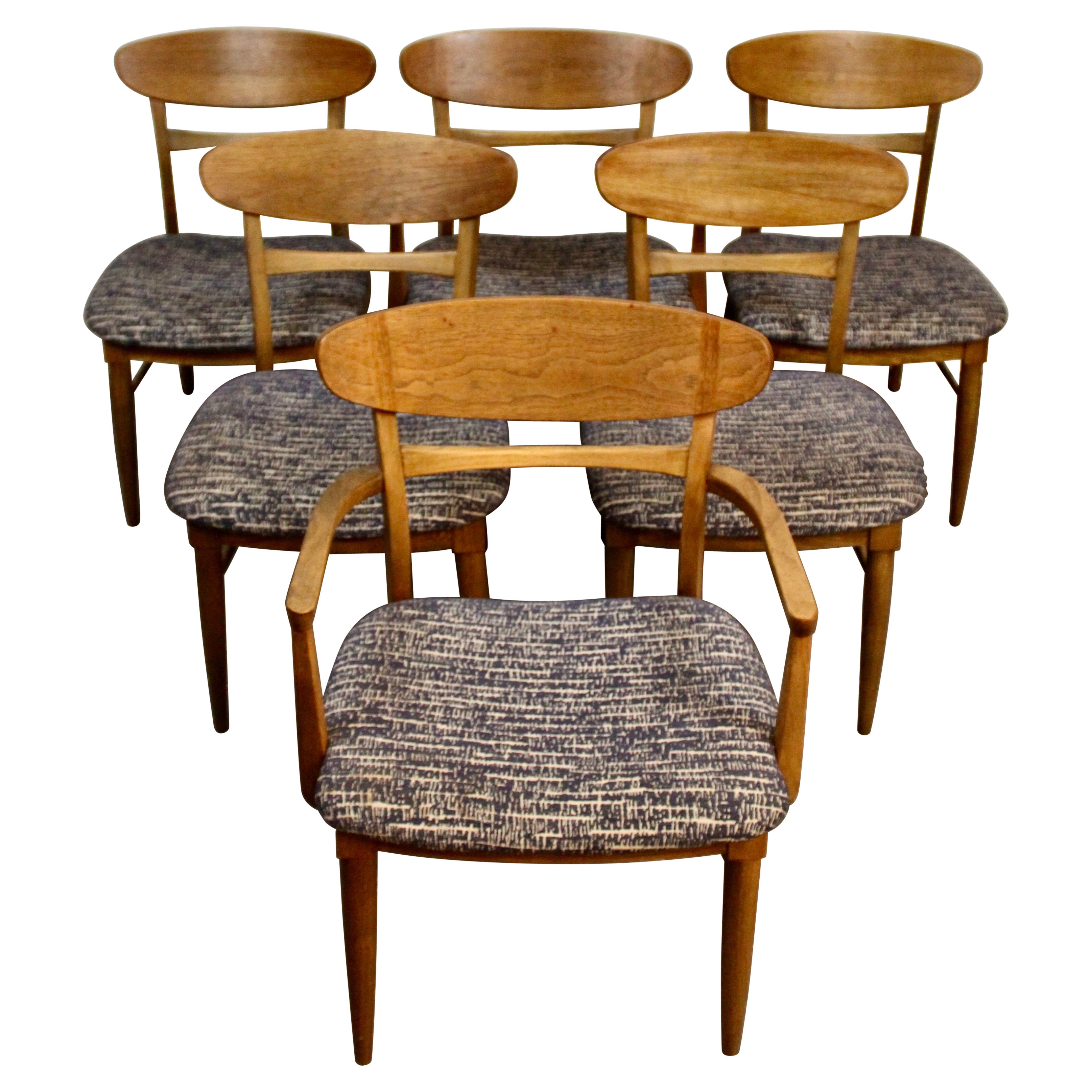 Six Mid-Century Oak Dining Chairs by Lane Furniture