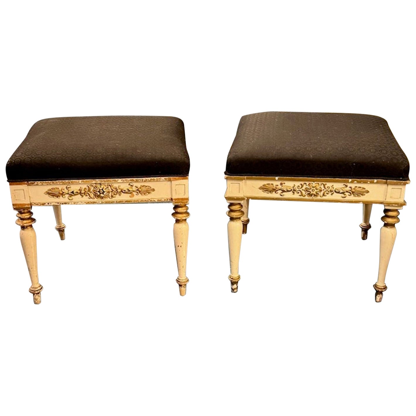 19th Century Pair of Danish Carved and Painted Benches For Sale