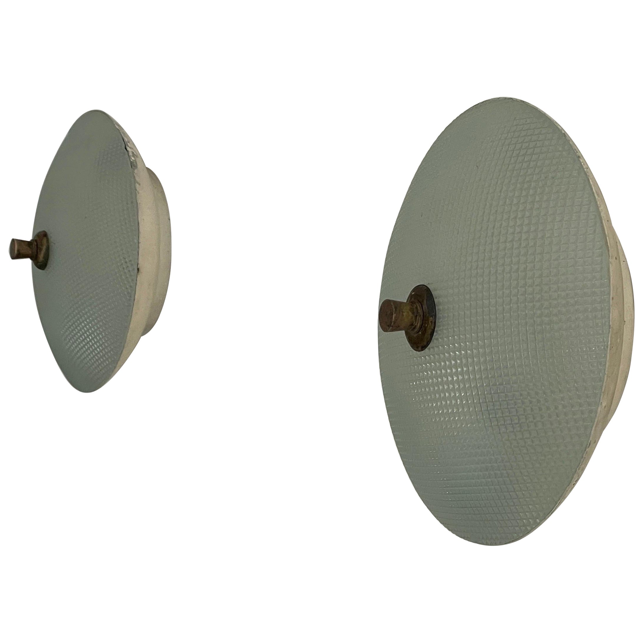 Textured Glass and White Metal Pair of Sconces for Lumi, 1950s, Italy