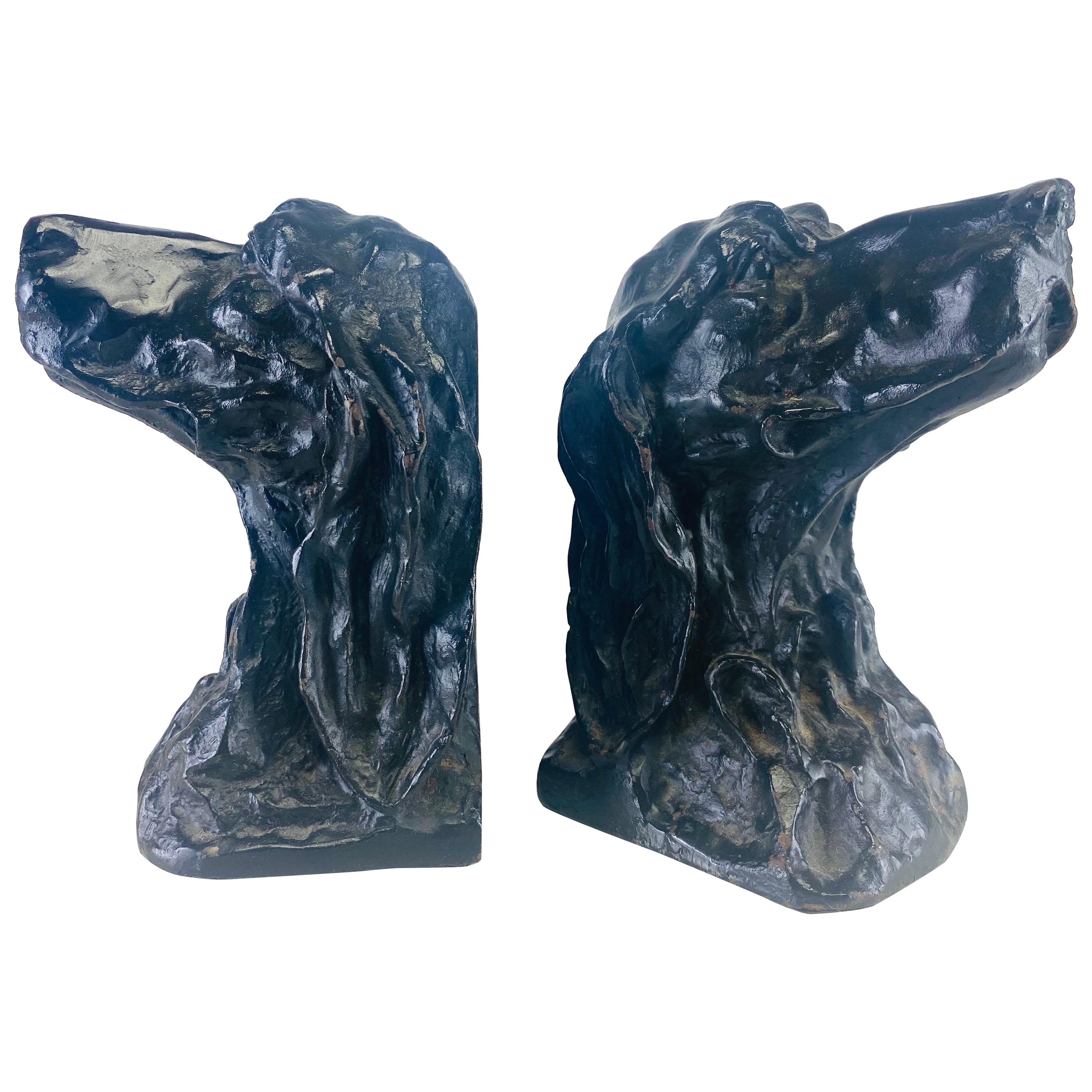 Handsome vintage cast-iron hunting dog bookends