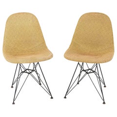 1954 Pair of Eames Herman Miller DKR-1 Chairs with Eiffel Bases in Hopsack