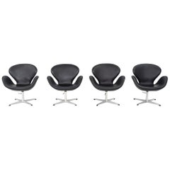 1960s Arne Jacobsen for Fritz Hansen Swan Chair in Black Leather 4x Available
