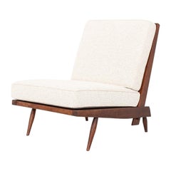 1950s George Nakashima Studio Cushion Lounge Chair with Slatted Back in Walnut