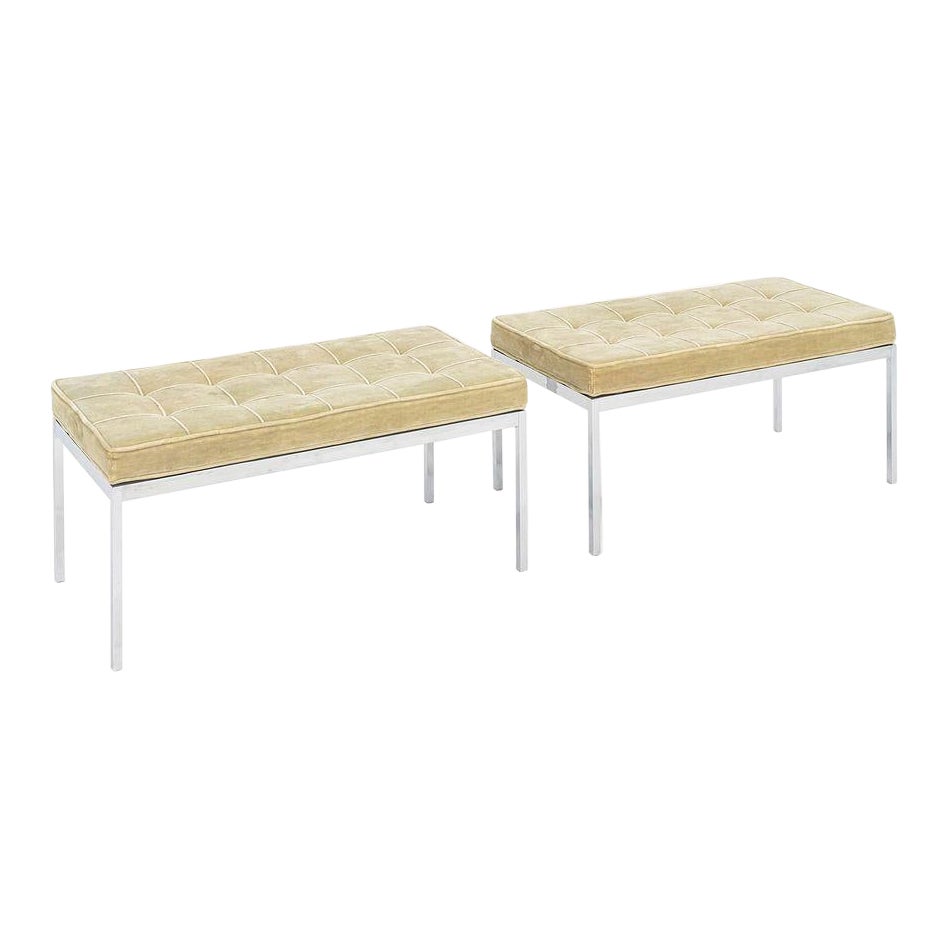 1960s Florence Knoll Chrome and Green Mohair Bench 36x18 2x Available