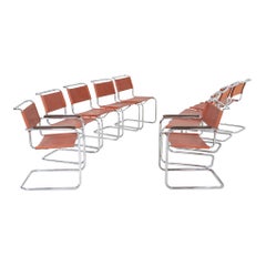 Set von 10 Marcel Breuer für Thonet Esszimmerstühlen aus Kastanienholz und Sattelleder, 1960er Jahre