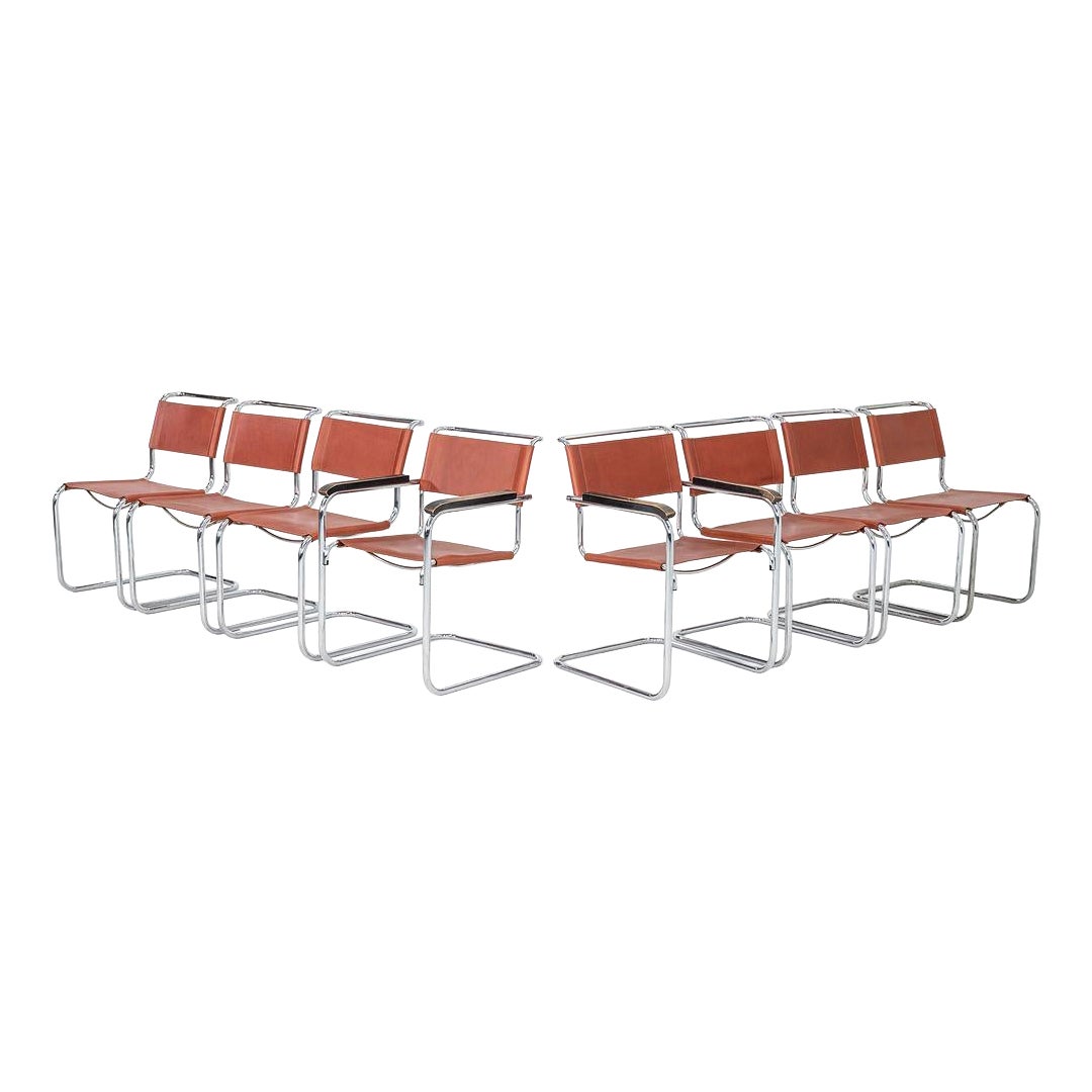 1960er Jahre Satz von acht Marcel Breuer für Thonet Esszimmerstühlen aus Sattelleder