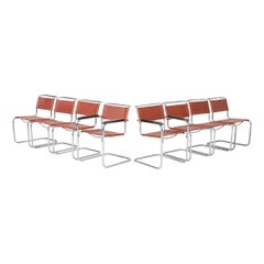 Juego de ocho sillas de comedor de piel de sillín de los años 60 de Marcel Breuer para Thonet