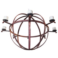 Large Industrial Orb Eight-Candle Chandelier