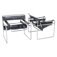 1970s Marcel Breuer for Knoll Wassily Lounge Chair in Black Leather 2x Available