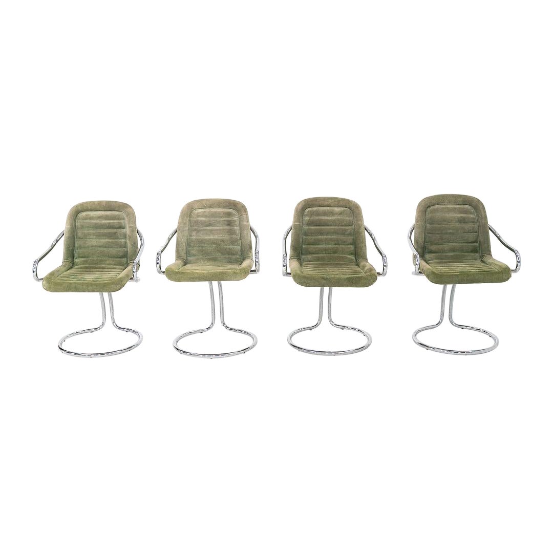 Juego de cuatro sillas de comedor cantilever Gastone Rinaldi para RIMA, cromo, años 70