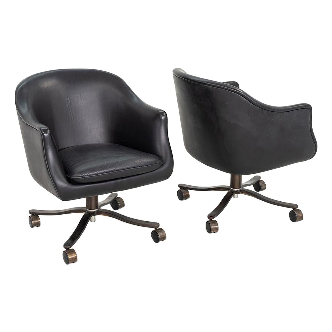 1980s Nicos Zographos Alpha Desk Chairs in Black Leather and Dark Bronze