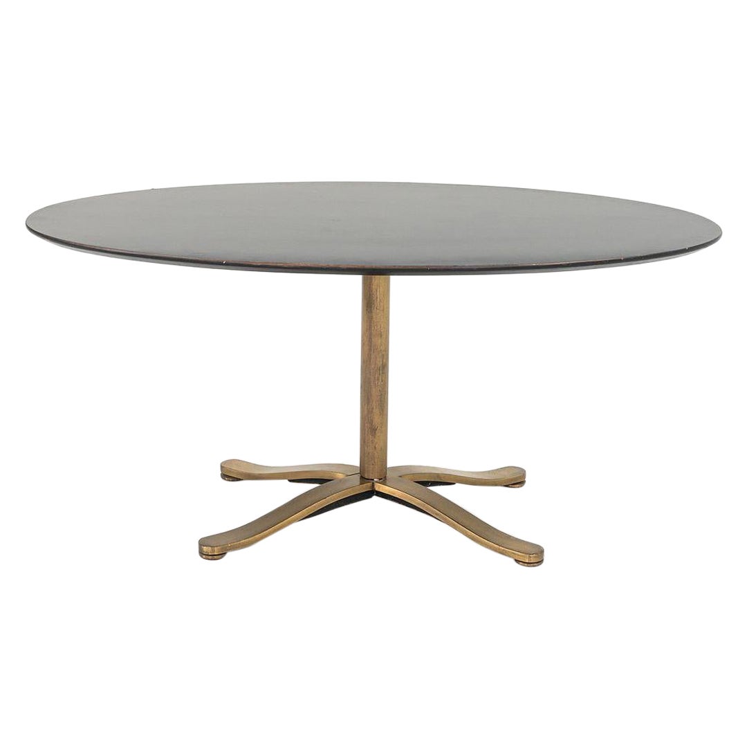 Table de salle à manger Alpha ovale Nicos Zographos des années 1980 en bronze massif avec plateau en bois ébénisé
