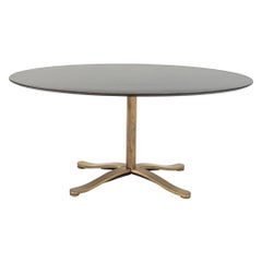 Retro 1980s Nicos Zographos Solid Bronze Oval Alpha Dining Table w/ Ebonized Wood Top