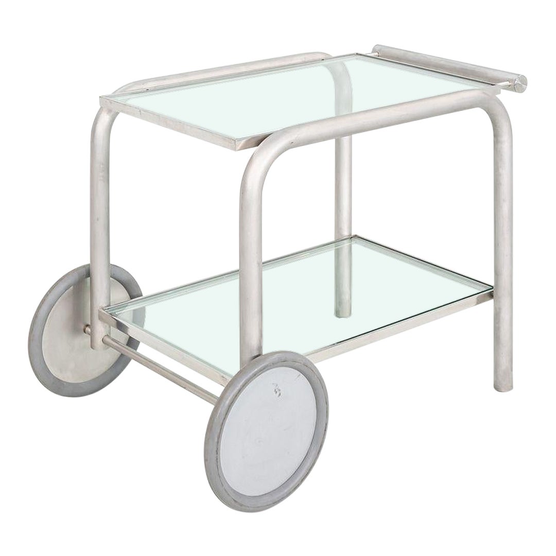 1990s Richard Schultz Prototype Serving Trolley or Bar Cart in Steel and Glass