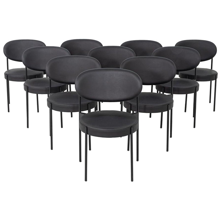 Set aus zehn Verner Panton für Verpan Serie 430 Esszimmerstühlen aus Leder, 2020er Jahre