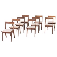 C. 1951 Set of Nine Jens Risom for Knoll 666 Dining Chairs in Walnut with Seats