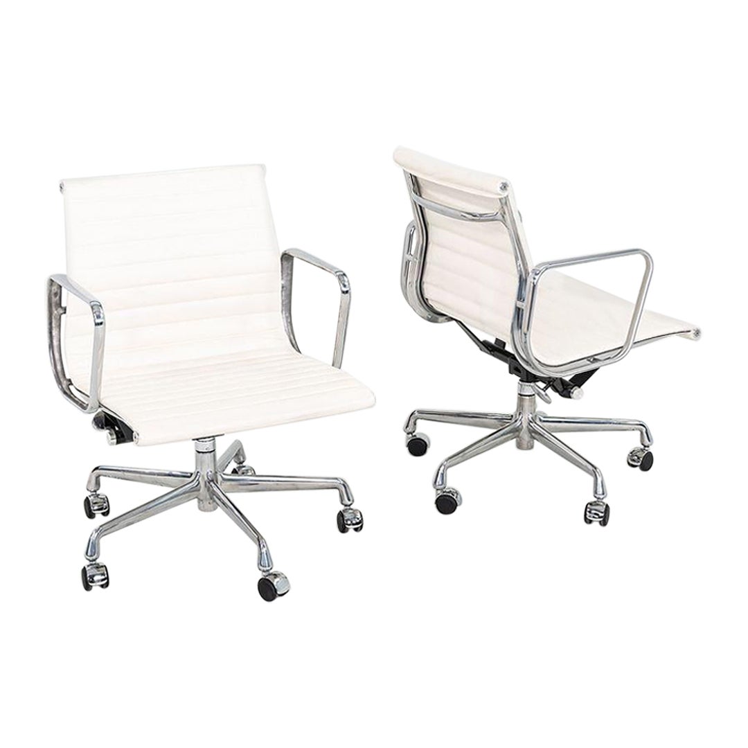 2023 Herman Miller Eames Aluminum Group Management Desk Chairs in White Leather