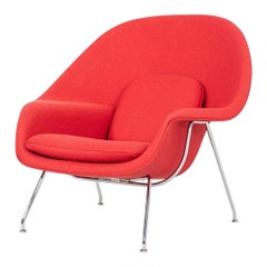 Fauteuil de salon Eero Saarinen pour Knoll Womb en tissu rouge et chrome 2024