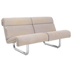 Prototype de canapé Loveseat de Richard Schultz des années 1970 avec base en acier poli