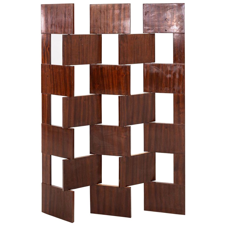 C. 1980s Eileen Gray Brick Screen Laquage Paravent Room Divider in Mahogany