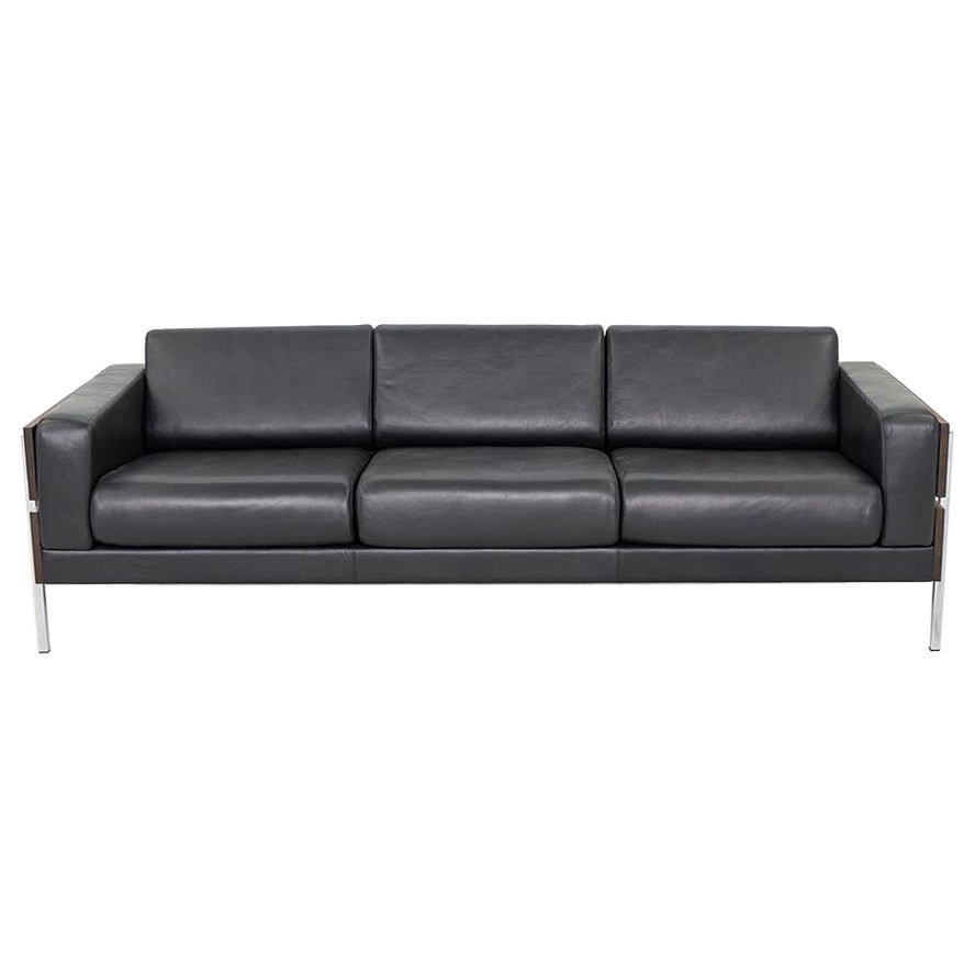 2024 Robin Day for Case Three Seat Forum Sofa in Walnut and Black Leather