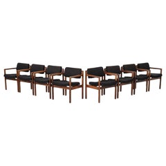 1970s Set of Eight Dining Arm Chairs Attributed to Jens Risom in Walnut