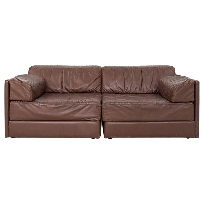 1970er De Sede DS-76 Modulares Loveseat Sofa aus braunem Leder