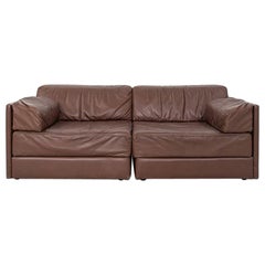 1970er De Sede DS-76 Modulares Loveseat Sofa aus braunem Leder