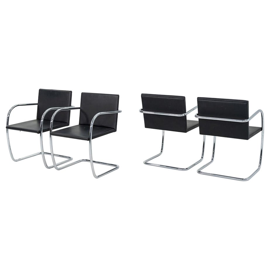 2004 Mies van der Rohe for Knoll Brno Thin Pad Dining Arm Chair in Black Leather