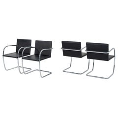 2004 Mies van der Rohe for Knoll Brno Thin Pad Dining Arm Chair in Black Leather