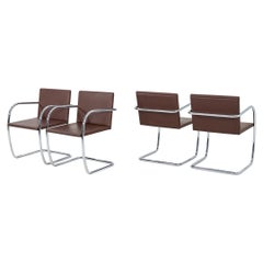 Mies van der Rohe pour Knoll Brno fauteuil de salle à manger tubulaire à coussin fin en cuir 2004