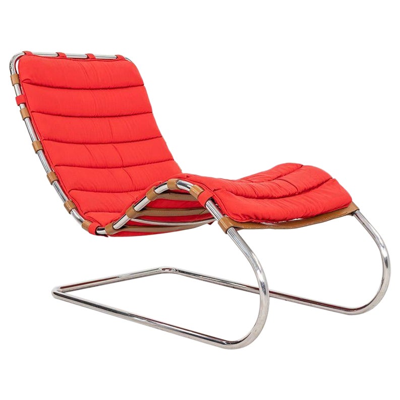 1983 Mies van der Rohe for Knoll MR Armless Chaise Lounge Chair in Red Fabric