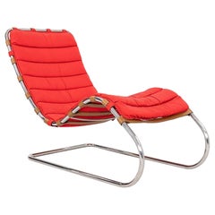 1983 Mies van der Rohe for Knoll MR Armless Chaise Lounge Chair in Red Fabric