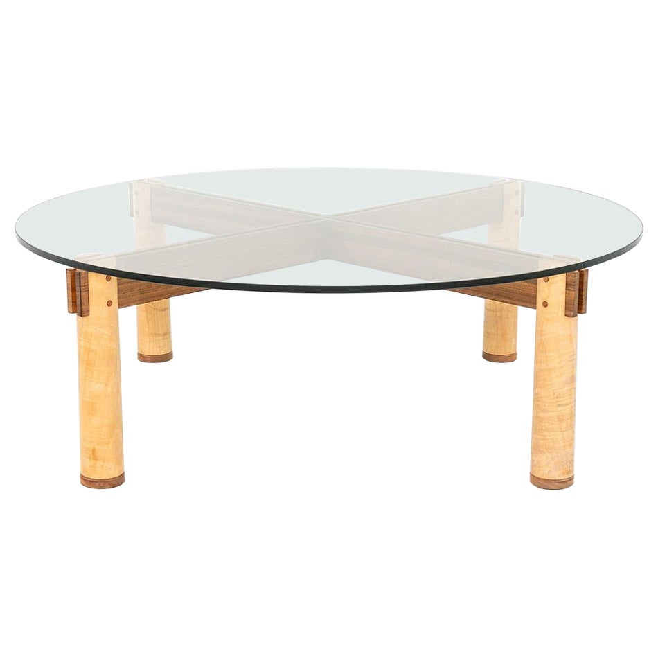 1989 Christopher Weiland Studio Craft Glass and Wood Coffee Table in Curly Maple