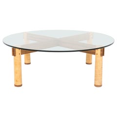 1989 Christopher Weiland Studio Craft Glass and Wood Coffee Table in Curly Maple