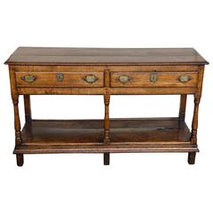 Antique 18th Century Period Welsh Oak Dresser Base with two drawers and a shelf
