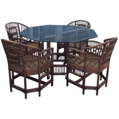 Brighton Style Rattan Dining Set Game Table Chinese Chippendale Four Chairs