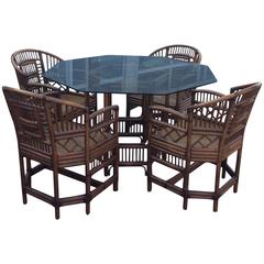 Brighton Pavillion Rattan Dining Set Game Table Chinese Chippendale Four Chairs 5