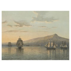View of Anjer near the Krakatoa Volcano, Sunda Strait – Java Lithograph, 1872