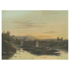 Der Fluss Brantas als Gebirgsbach - Landschaftslithografie Ostjava, 1872