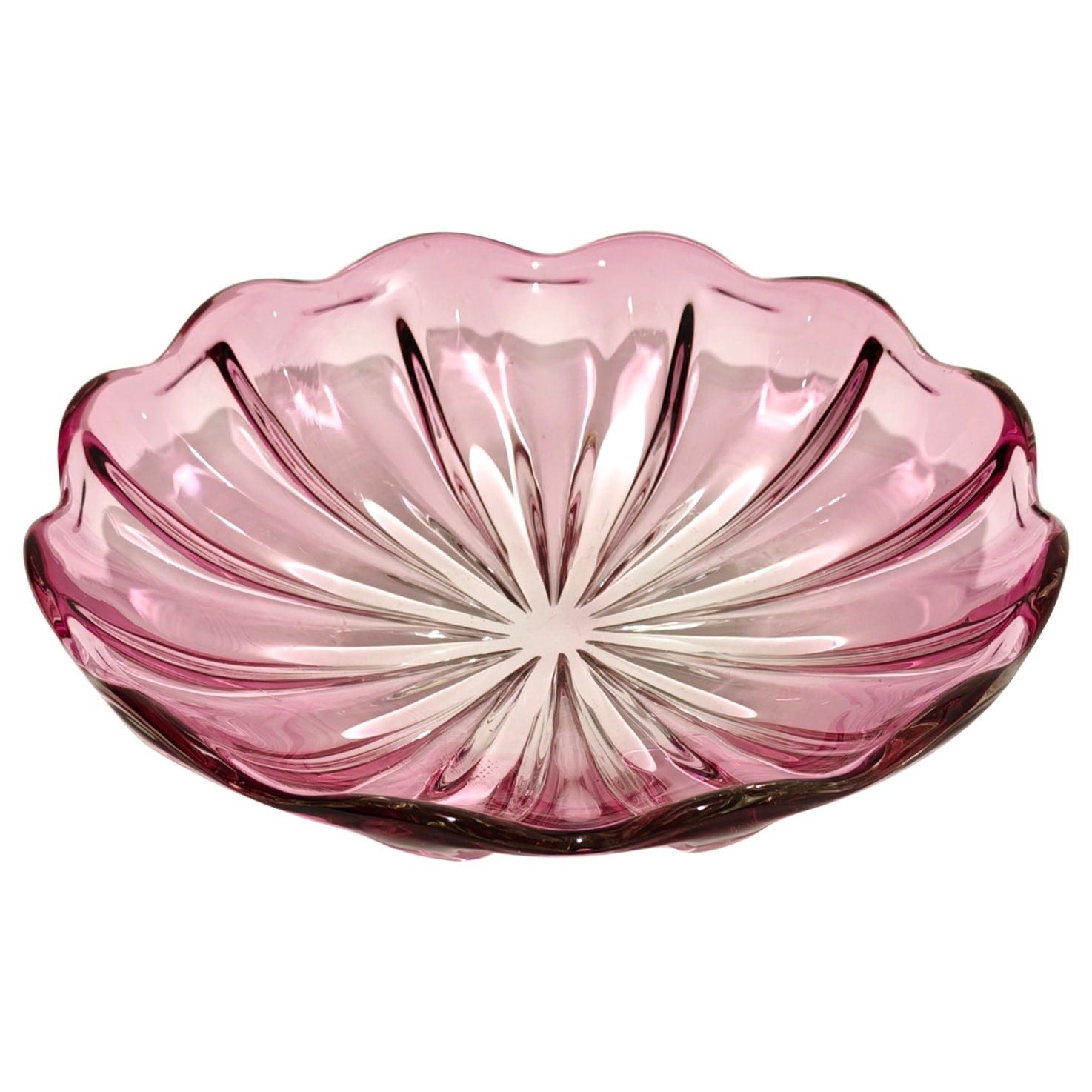 Centro de mesa Tazón de cristal de Murano Perple Producción Moderna de Mediados de Siglo Italiana 1970