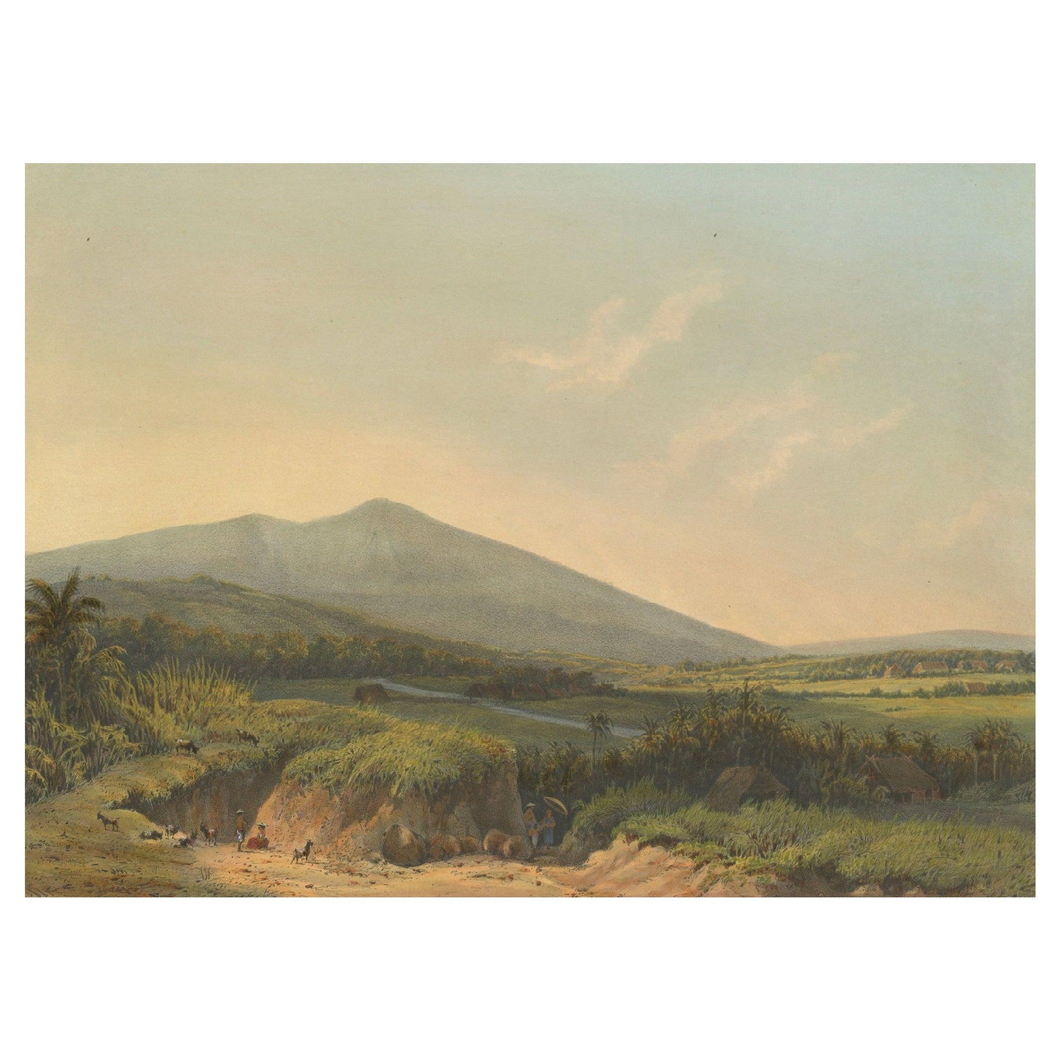 Mountain Landscape near Kedong Badak – Rare Java Lithograph from 1872