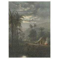 Mondscheinlandschaft bei Sumedang, West-Java - Seltene Java-Lithografie, 1872
