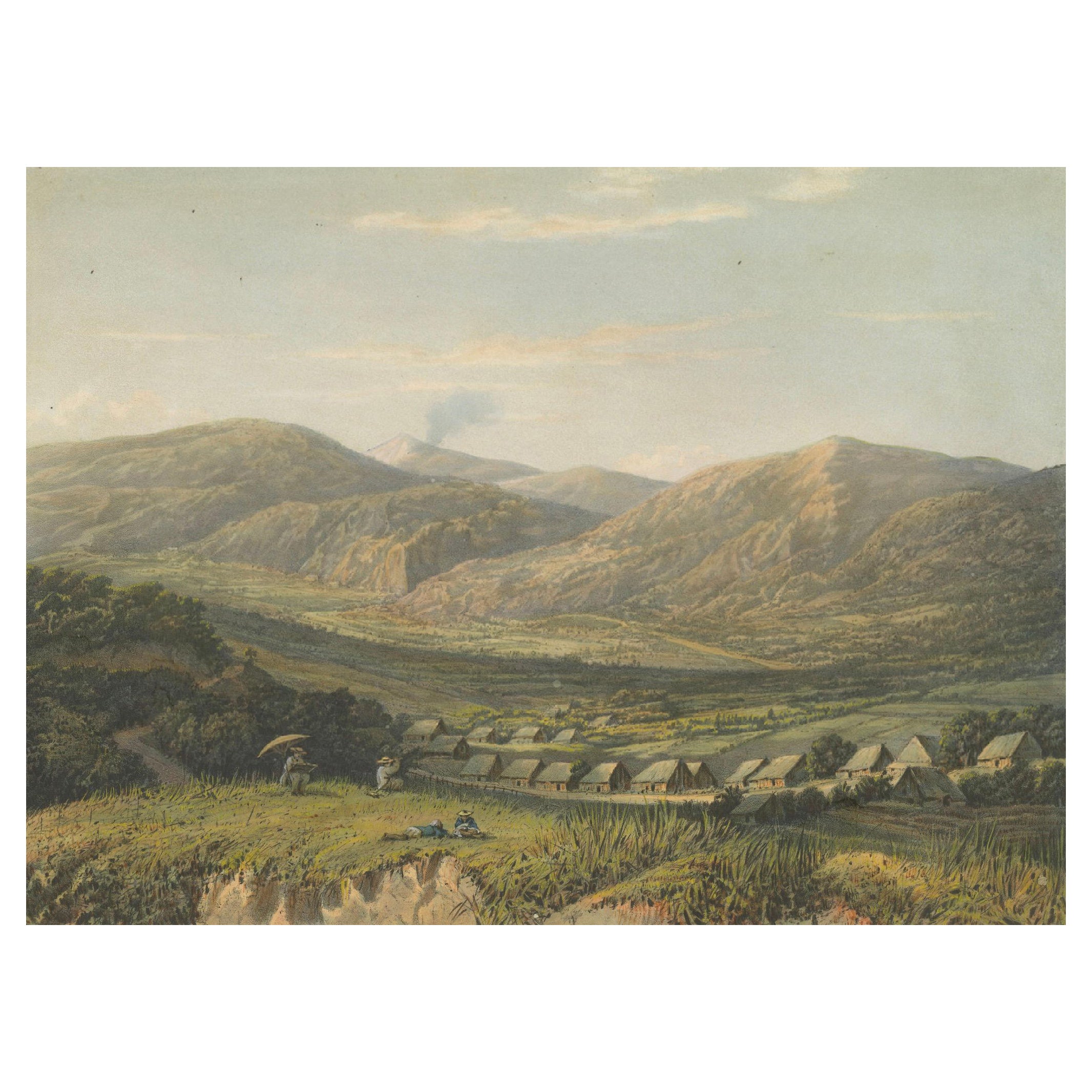 Blick auf das Tengger-Gebirge, Ost-Java - Seltene Java-Landschaftslithographie, 1872