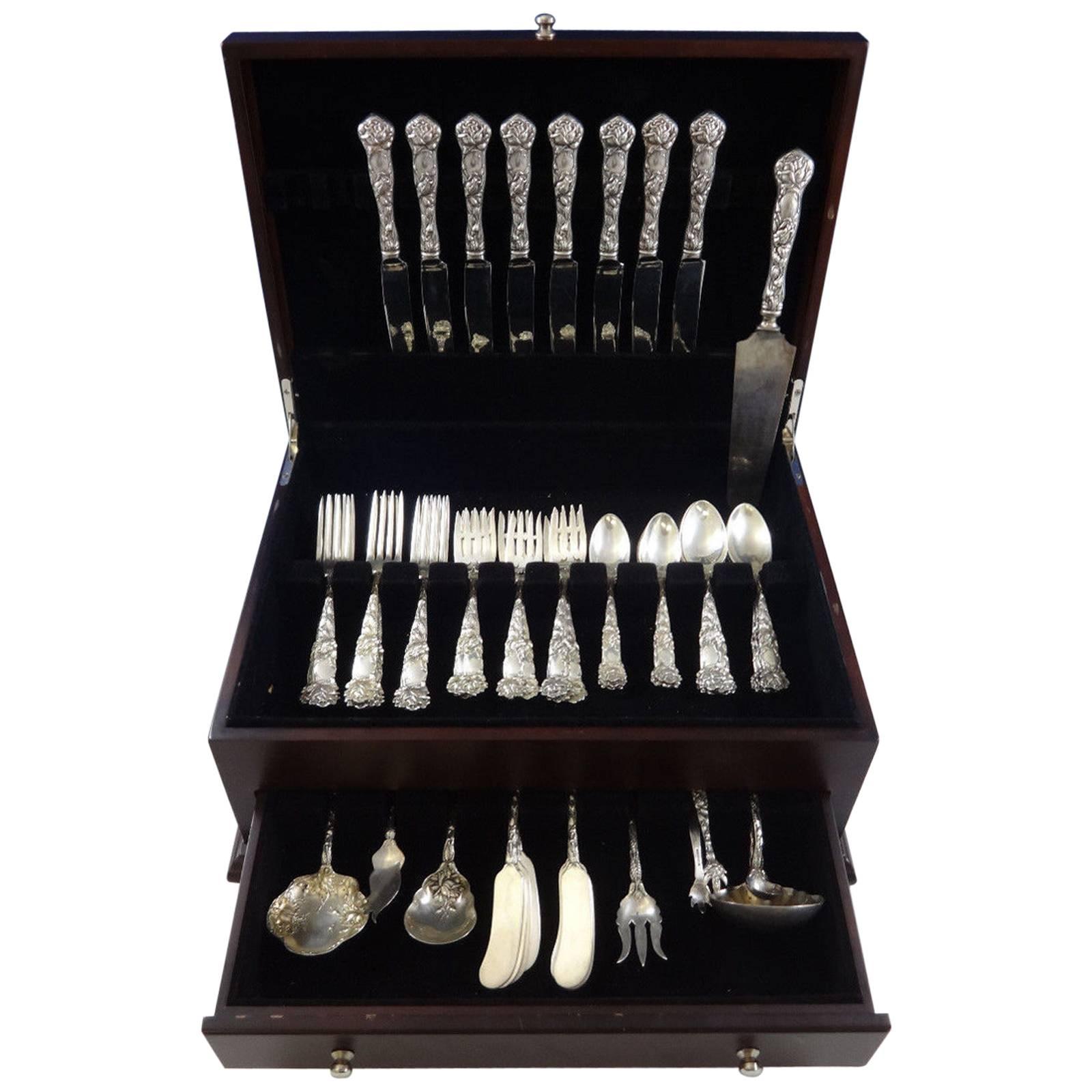 Bridal Rose by Alvin Sterling Silver Flatware Set for Eight Service 57 Pieces For Sale