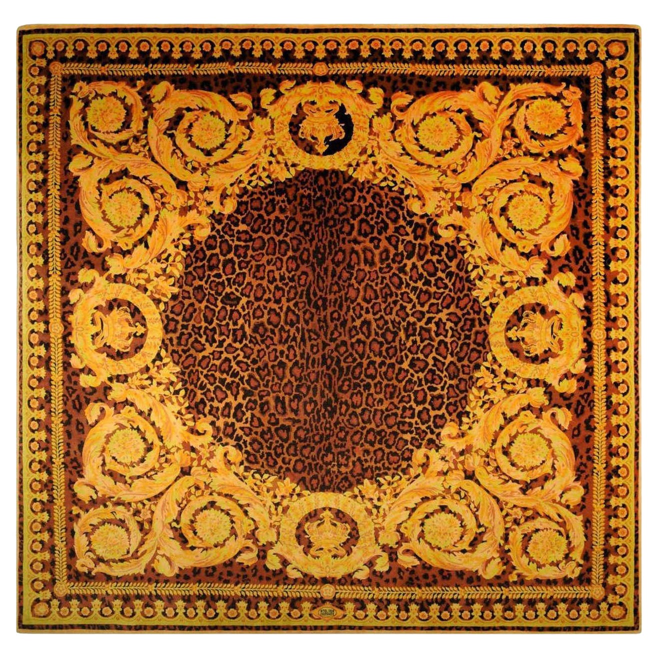 Alfombra Gianni Versace Collection Barocco salvaje, estampado animal leopardo dorado, 1980