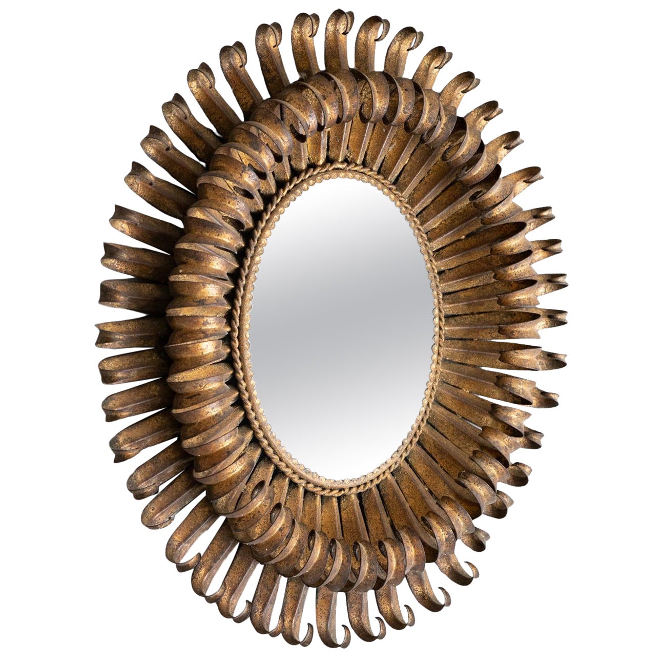 Specchio a raggiera in ottone, metà del secolo scorso, 1960 circa