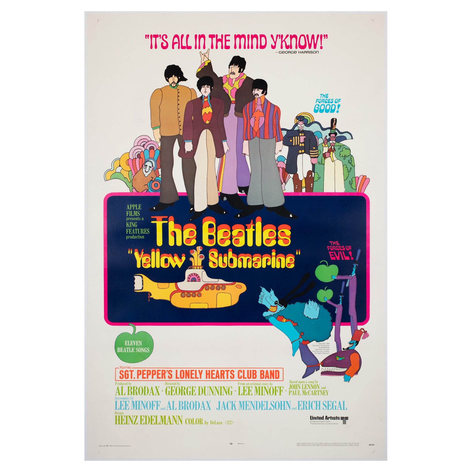 YELLOW SUBMARINE THE BEATLES Film Movie Poster, 1968, HEINZ EDELMANN