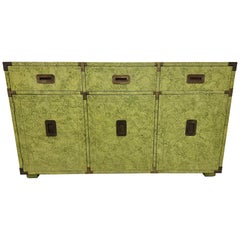 Vintage Henredon Green Chinoiserie Style Campaign Sideboard